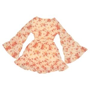 Floral Bell Sleeve orange Dress